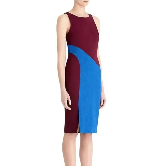 RACHEL Rachel Roy Dresses & Skirts - RACHEL ROY Size 8 Burgundy Blue Sheath Dress Crepe Textured Inset Work Wear